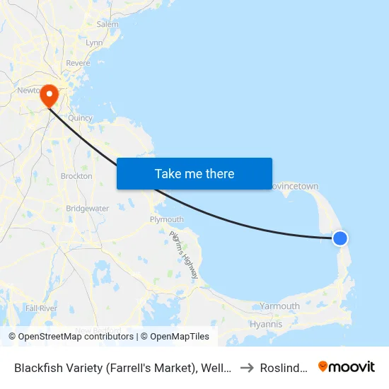 Blackfish Variety (Farrell's Market), Wellfleet to Roslindale map