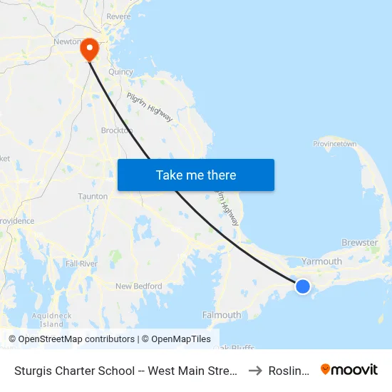 Sturgis Charter School -- West Main Street, Hyannis to Roslindale map