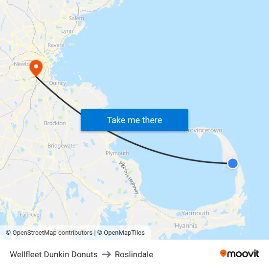 Wellfleet Dunkin Donuts to Roslindale map