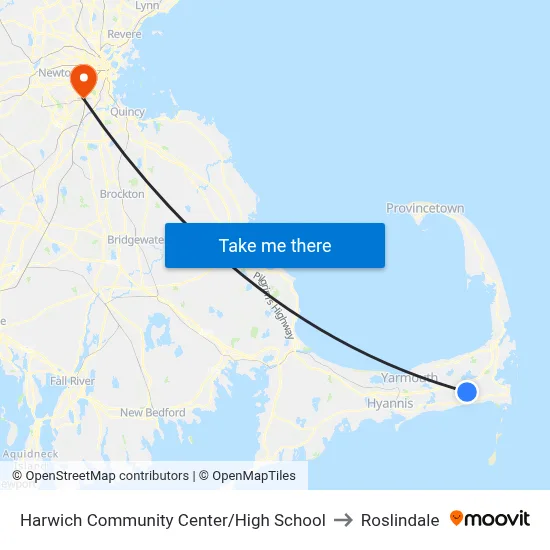 Harwich Community Center/High School to Roslindale map