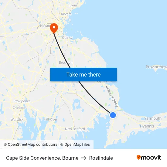 Cape Side Convenience, Bourne to Roslindale map