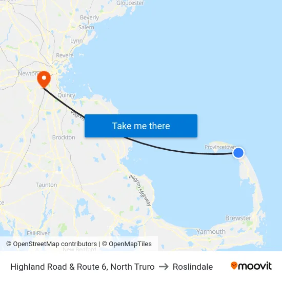 Highland Road & Route 6, North Truro to Roslindale map
