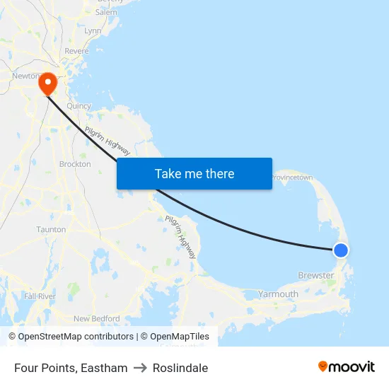 Four Points, Eastham to Roslindale map
