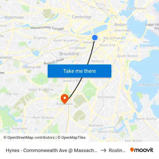 Hynes - Commonwealth Ave @ Massachusetts Ave to Roslindale map