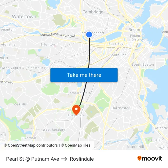 Pearl St @ Putnam Ave to Roslindale map