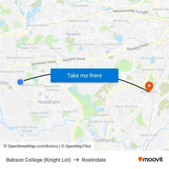 Babson College (Knight Lot) to Roslindale map
