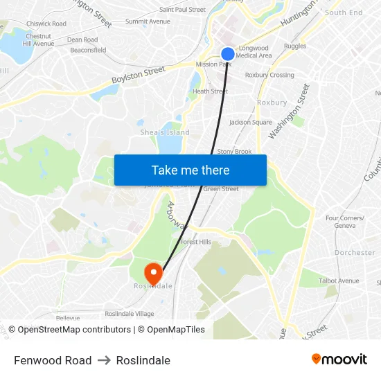 Fenwood Road to Roslindale map
