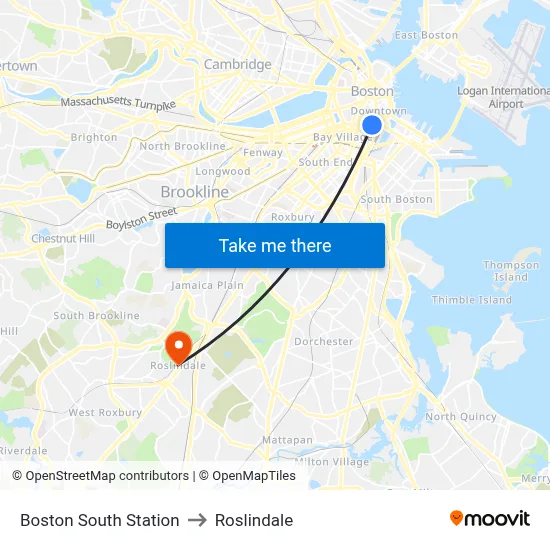 Boston South Station to Roslindale map