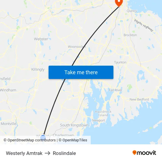 Westerly Amtrak to Roslindale map