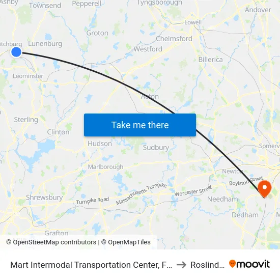 Mart Intermodal Transportation Center, Fitchburg to Roslindale map