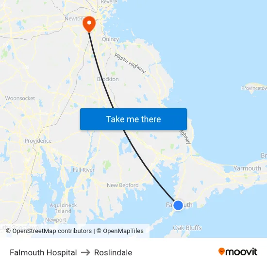 Falmouth Hospital to Roslindale map