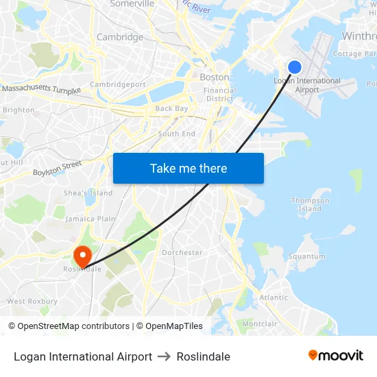 Logan International Airport to Roslindale map