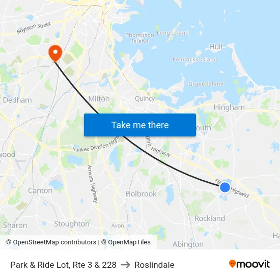 Park & Ride Lot, Rte 3 & 228 to Roslindale map