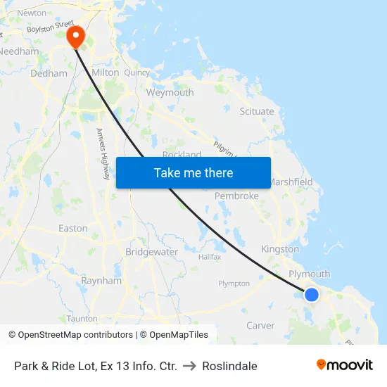 Park & Ride Lot, Ex 13 Info. Ctr. to Roslindale map