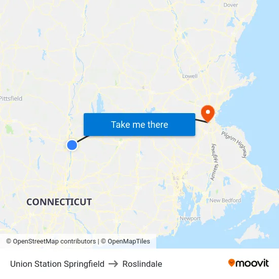 Union Station Springfield to Roslindale map