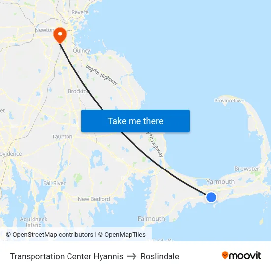 Transportation Center Hyannis to Roslindale map