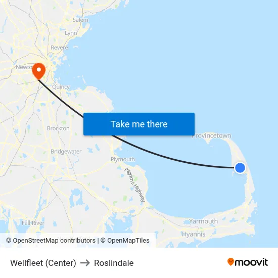 Wellfleet (Center) to Roslindale map