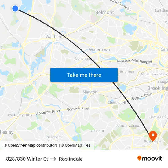 828/830 Winter St to Roslindale map