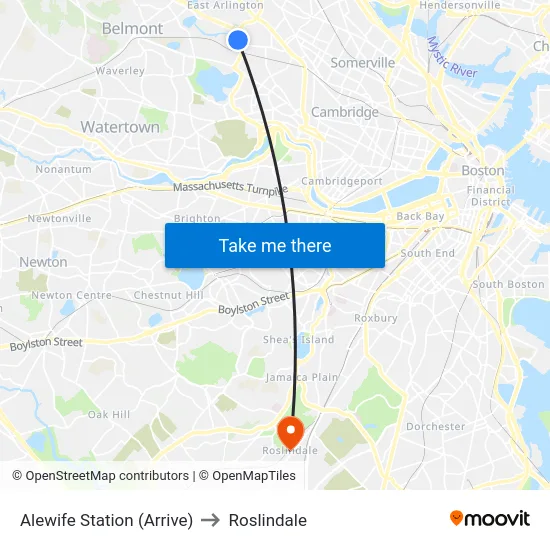 Alewife Station (Arrive) to Roslindale map
