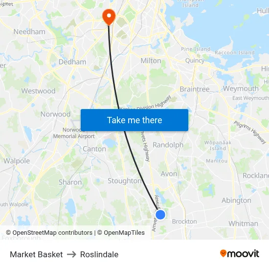 Market Basket to Roslindale map
