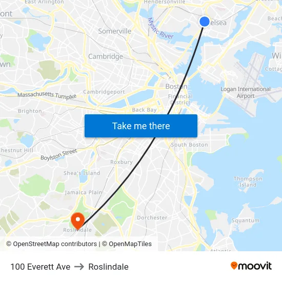 100 Everett Ave to Roslindale map