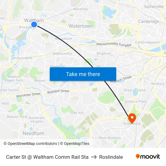 Carter St @ Waltham Comm Rail Sta to Roslindale map