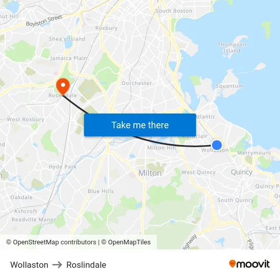 Wollaston to Roslindale map