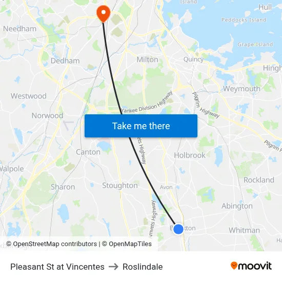 Pleasant St at Vincentes to Roslindale map