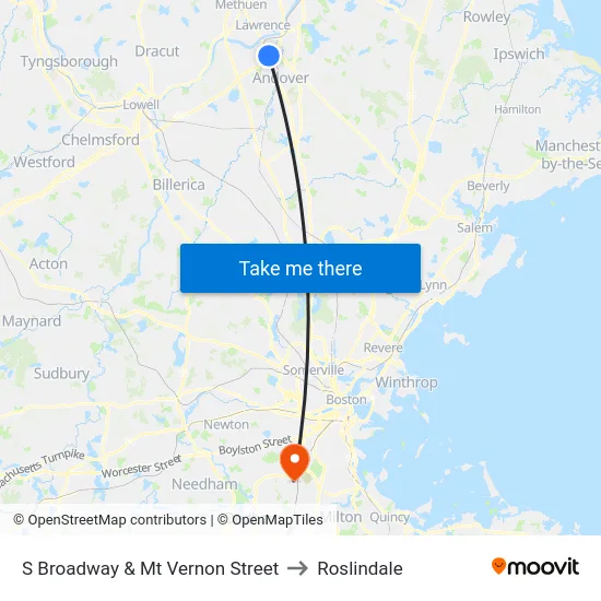 S Broadway & Mt Vernon Street to Roslindale map