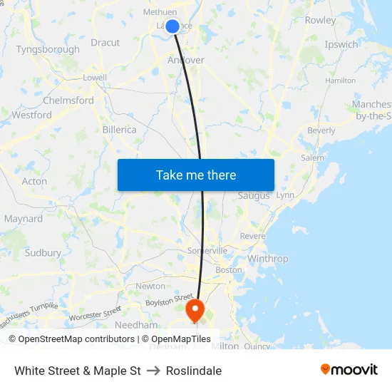 White Street & Maple St to Roslindale map