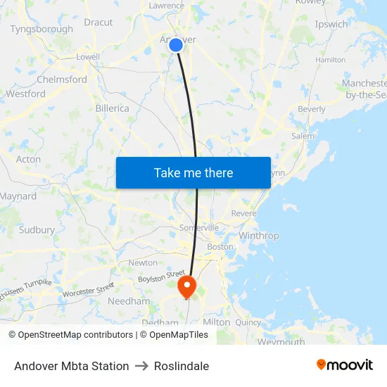 Andover Mbta Station to Roslindale map