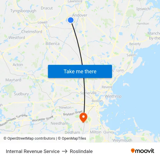 Internal Revenue Service to Roslindale map