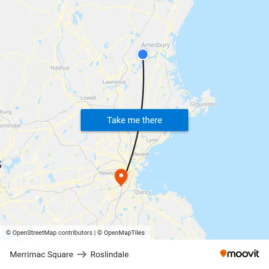 Merrimac Square to Roslindale map