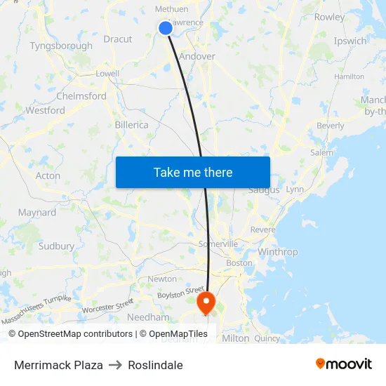 Merrimack Plaza to Roslindale map