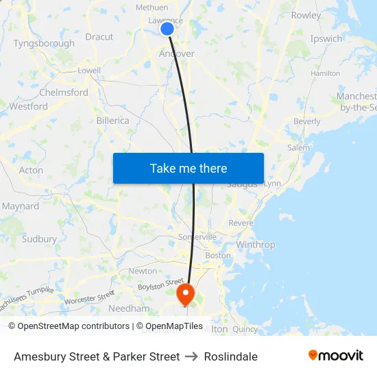 Amesbury Street & Parker Street to Roslindale map