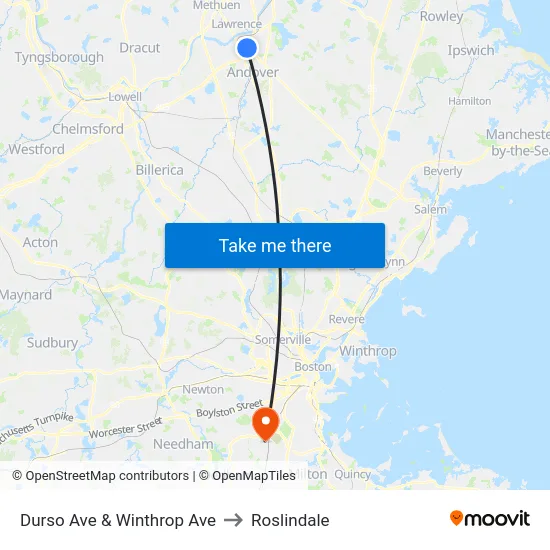 Durso Ave & Winthrop Ave to Roslindale map
