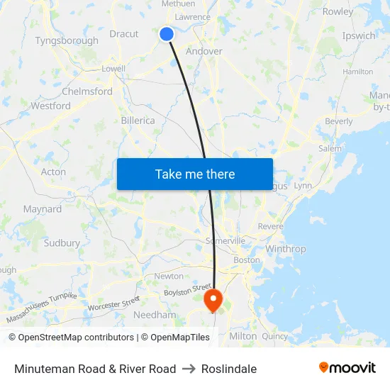 Minuteman Road & River Road to Roslindale map