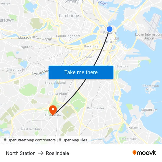 North Station to Roslindale map