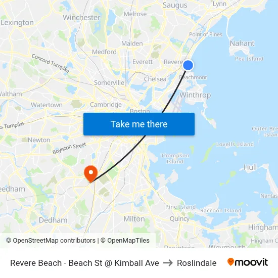 Revere Beach - Beach St @ Kimball Ave to Roslindale map