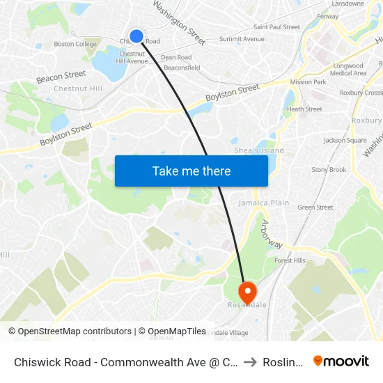 Chiswick Road - Commonwealth Ave @ Chiswick Rd to Roslindale map