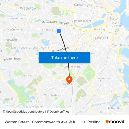 Warren Street - Commonwealth Ave @ Kelton St to Roslindale map