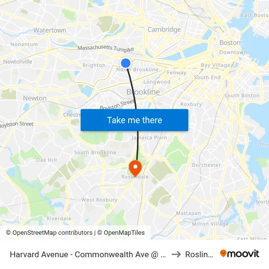 Harvard Avenue - Commonwealth Ave @ Harvard Ave to Roslindale map