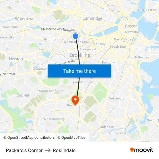 Packard's Corner to Roslindale map
