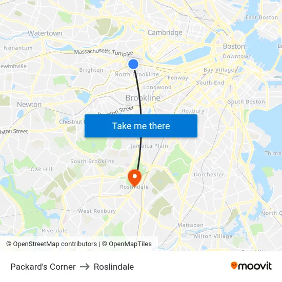 Packard's Corner to Roslindale map