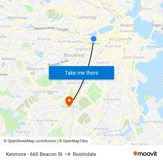 Kenmore - 660 Beacon St to Roslindale map