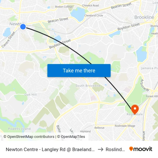 Newton Centre - Langley Rd @ Braeland Ave to Roslindale map