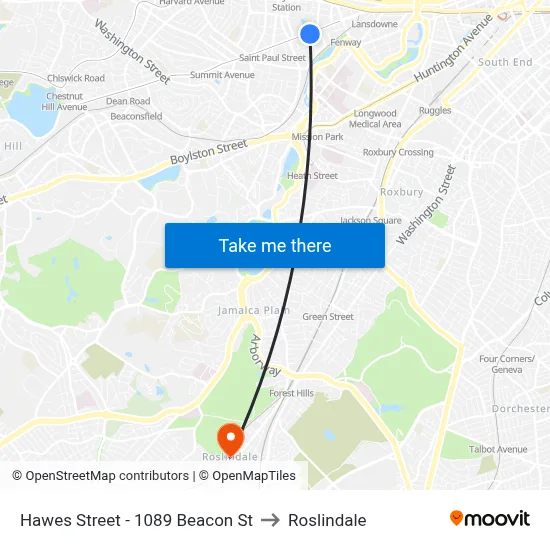 Hawes Street - 1089 Beacon St to Roslindale map