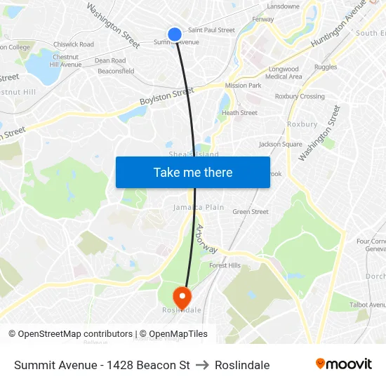 Summit Avenue - 1428 Beacon St to Roslindale map