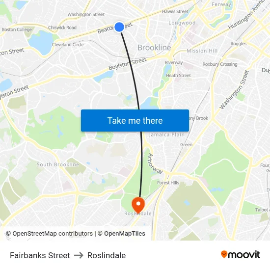 Fairbanks Street to Roslindale map