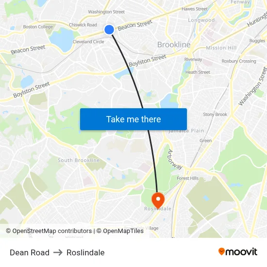Dean Road to Roslindale map